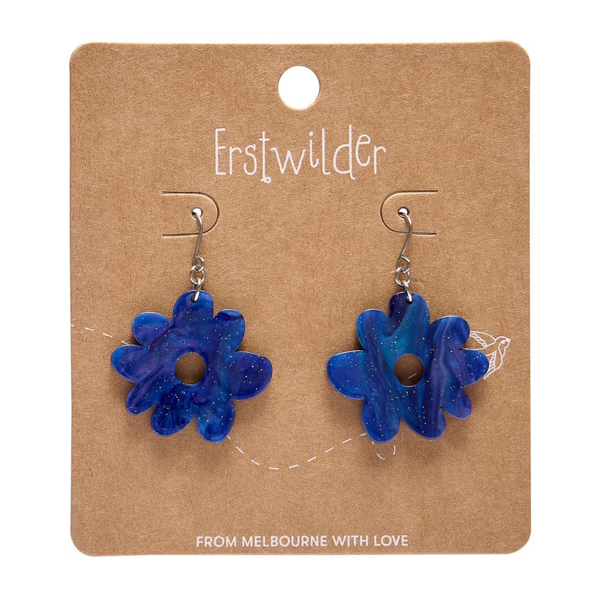 Flower Drop Earrings – Blue  -  Erstwilder Essentials  -  Quirky Resin and Enamel Accessories