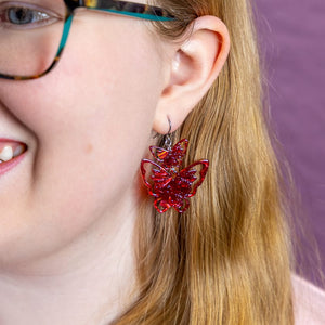 Double Butterfly Drop Earrings - Red  -  Erstwilder Essentials  -  Quirky Resin and Enamel Accessories