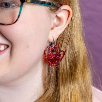 Double Butterfly Drop Earrings - Red  -  Erstwilder Essentials  -  Quirky Resin and Enamel Accessories