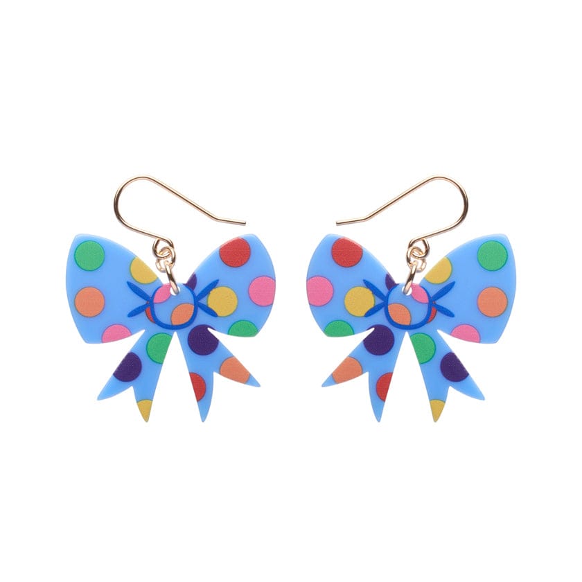 Polka Dot Bow Drop Earrings – Blue  -  Erstwilder Essentials  -  Quirky Resin and Enamel Accessories