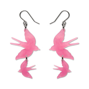 Double Swallow Drop Earrings - Pink  -  Erstwilder Essentials  -  Quirky Resin and Enamel Accessories