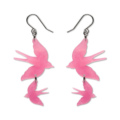 Double Swallow Drop Earrings - Pink  -  Erstwilder Essentials  -  Quirky Resin and Enamel Accessories