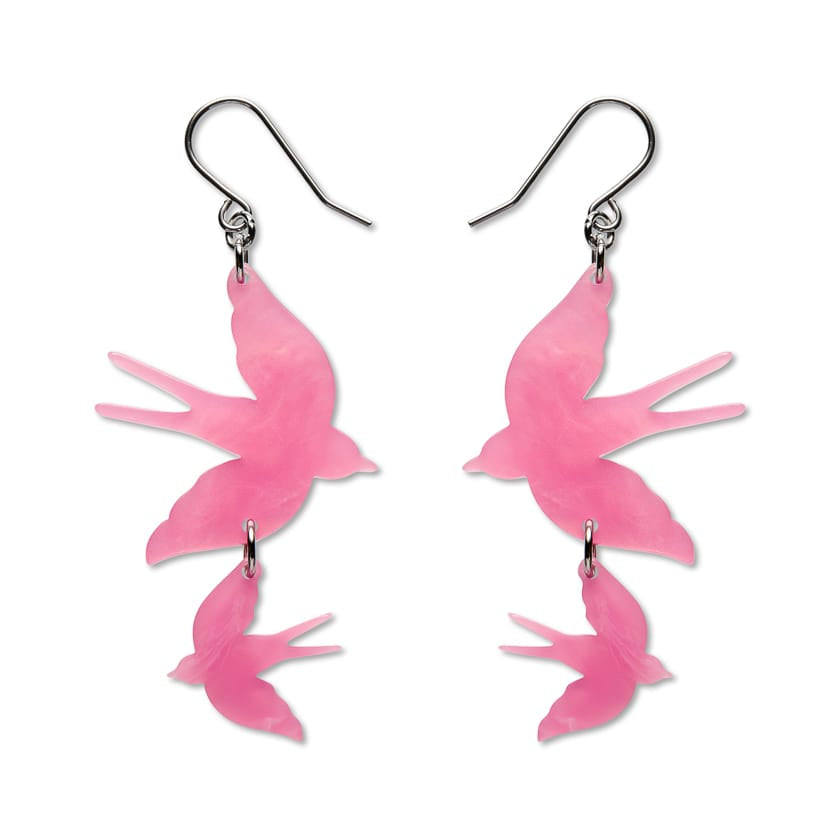 Double Swallow Drop Earrings - Pink  -  Erstwilder Essentials  -  Quirky Resin and Enamel Accessories
