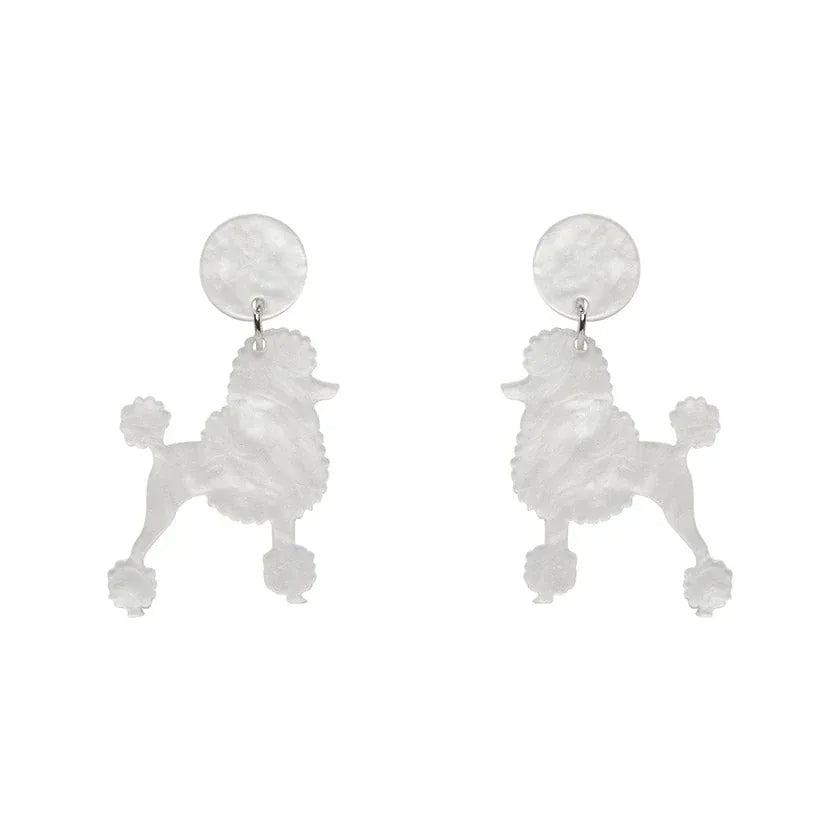 Poodle Ripple Post Drop Earrings - White  -  Erstwilder Essentials  -  Quirky Resin and Enamel Accessories