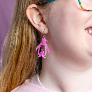 Double Penguin Drop Earrings - Pink  -  Erstwilder Essentials  -  Quirky Resin and Enamel Accessories
