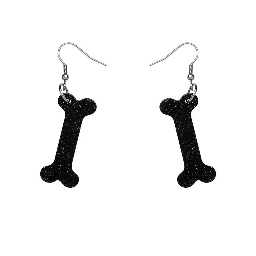 Bones Glitter Resin Drop Earrings - Black  -  Erstwilder Essentials  -  Quirky Resin and Enamel Accessories