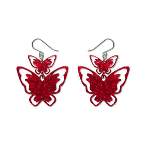 Double Butterfly Drop Earrings - Red  -  Erstwilder Essentials  -  Quirky Resin and Enamel Accessories