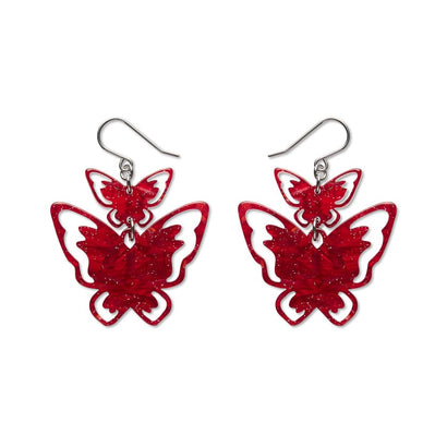 Double Butterfly Drop Earrings - Red  -  Erstwilder Essentials  -  Quirky Resin and Enamel Accessories