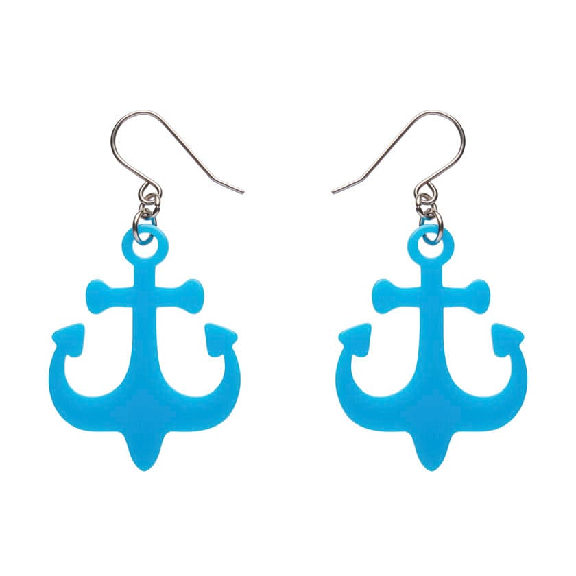 Ship Anchor Drop Earrings - Blue  -  Erstwilder Essentials  -  Quirky Resin and Enamel Accessories