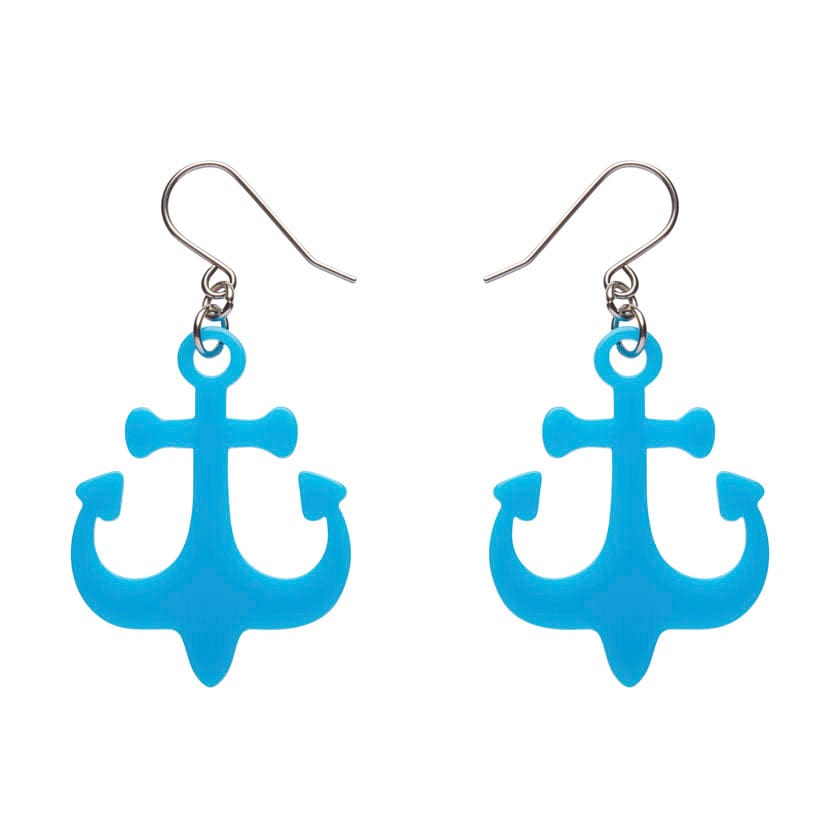Ship Anchor Drop Earrings - Blue  -  Erstwilder Essentials  -  Quirky Resin and Enamel Accessories