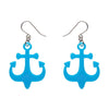 Ship Anchor Drop Earrings - Blue