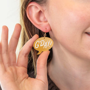 G'DAY Drop Earrings - Gold  -  Erstwilder Essentials  -  Quirky Resin and Enamel Accessories