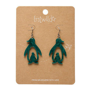 Double Penguin Drop Earrings - Green  -  Erstwilder Essentials  -  Quirky Resin and Enamel Accessories