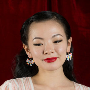 Polka Dot Bow Drop Earrings – White  -  Erstwilder Essentials  -  Quirky Resin and Enamel Accessories