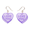 Candy Heart Drop Earrings – Purple  -  Erstwilder Essentials  -  Quirky Resin and Enamel Accessories