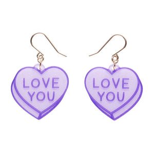 Candy Heart Drop Earrings – Purple  -  Erstwilder Essentials  -  Quirky Resin and Enamel Accessories