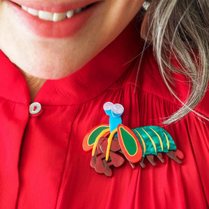 Peacock Mantis Shrimp Brooch  -  Erstwilder  -  Quirky Resin and Enamel Accessories