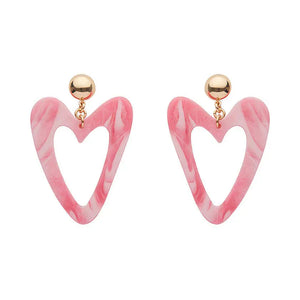Statement Marble Resin Heart Drop Earrings - Pink  -  Erstwilder Essentials  -  Quirky Resin and Enamel Accessories