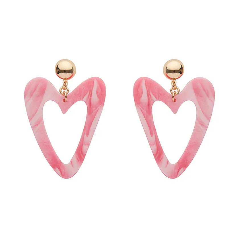 Statement Marble Resin Heart Drop Earrings - Pink  -  Erstwilder Essentials  -  Quirky Resin and Enamel Accessories