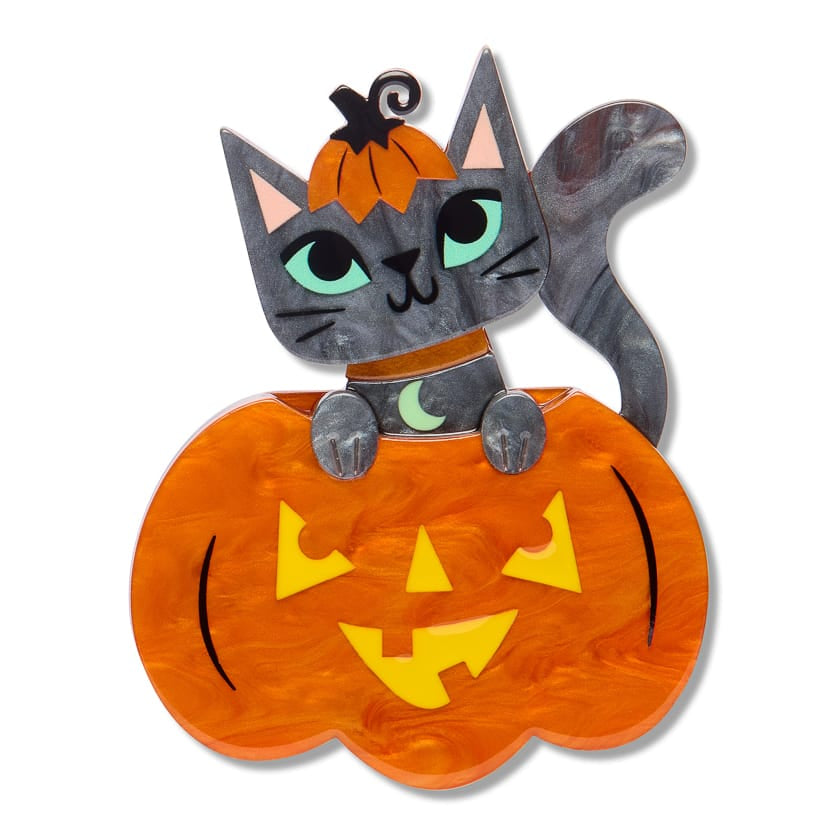 Cat O'Lantern Brooch  -  Erstwilder  -  Quirky Resin and Enamel Accessories