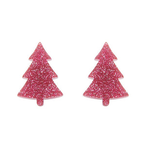 Pink Christmas Tree Stud Earrings  -  Erstwilder Essentials  -  Quirky Resin and Enamel Accessories