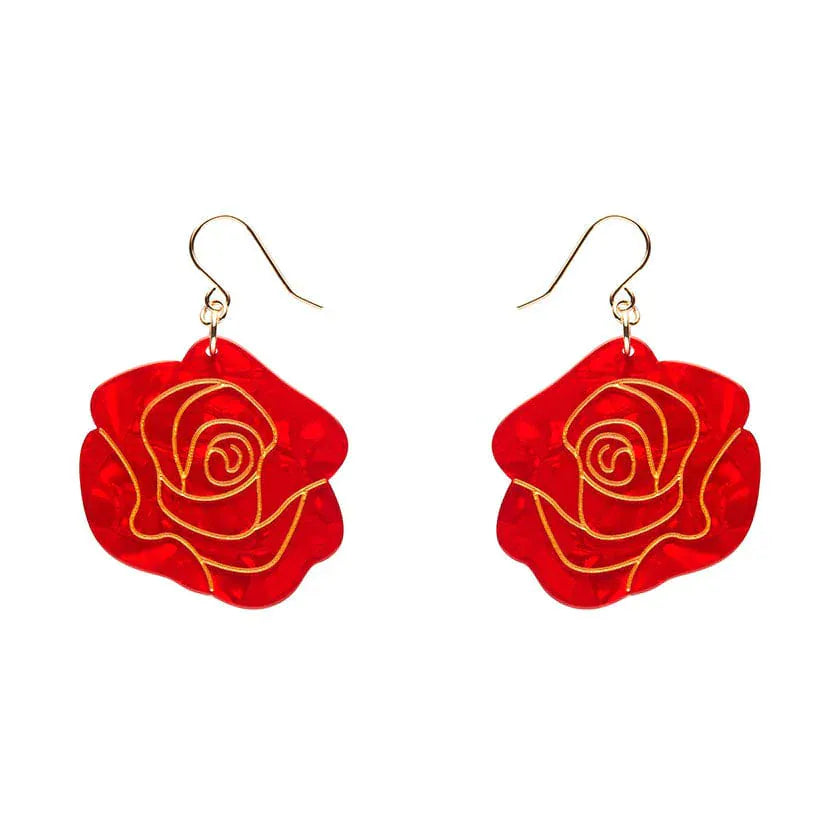 Eternal Rose Drop Earrings - Red  -  Erstwilder Essentials  -  Quirky Resin and Enamel Accessories