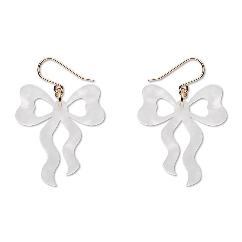 Bows Drop Earrings – White  -  Erstwilder Essentials  -  Quirky Resin and Enamel Accessories