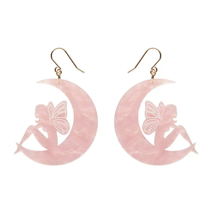 Fairy Moon Drop Earrings - Pink  -  Erstwilder Essentials  -  Quirky Resin and Enamel Accessories