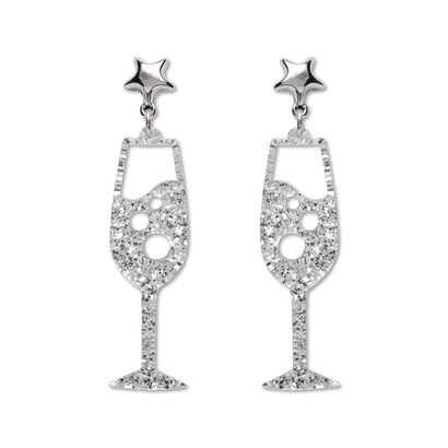 Champagne Bubbles Drop Earrings – Silver  -  Erstwilder Essentials  -  Quirky Resin and Enamel Accessories