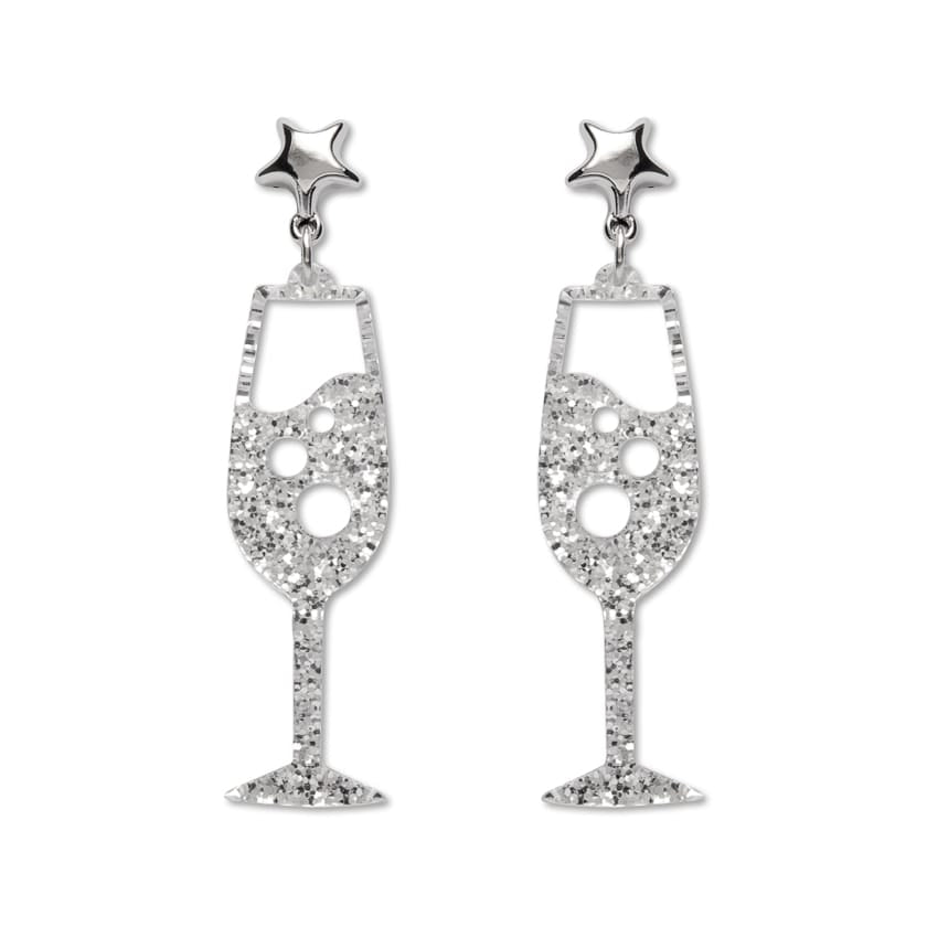 Champagne Bubbles Drop Earrings – Silver  -  Erstwilder Essentials  -  Quirky Resin and Enamel Accessories