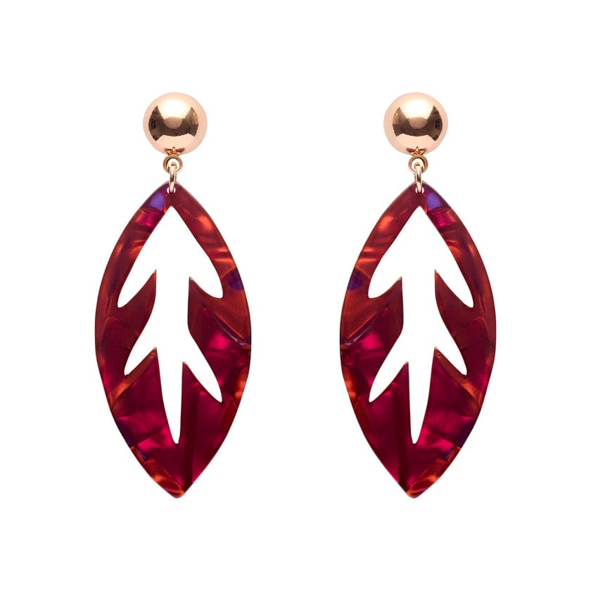 Leaf Drop Earrings – Maroon  -  Erstwilder Essentials  -  Quirky Resin and Enamel Accessories
