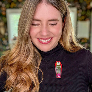 Cozy Coffin Brooch  -  Erstwilder  -  Quirky Resin and Enamel Accessories
