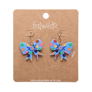 Polka Dot Bow Drop Earrings – Blue  -  Erstwilder Essentials  -  Quirky Resin and Enamel Accessories