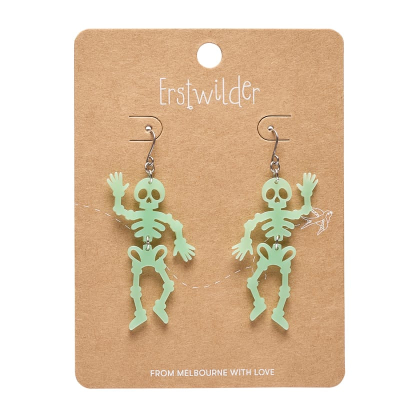 Dancing Skeletons Drop Earrings - Glow in the Dark  -  Erstwilder Essentials  -  Quirky Resin and Enamel Accessories