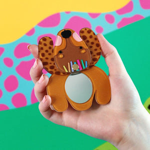 Darcy The Dachshund Mirror Compact  -  Erstwilder  -  Quirky Resin and Enamel Accessories
