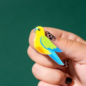 Orange-Bellied Parrot Simplified Mini Brooch  -  Erstwilder Simplified  -  Quirky Resin and Enamel Accessories