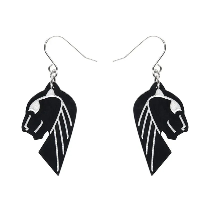 Jaguar Solid Black Resin Drop Earrings - Silver  -  Erstwilder Essentials  -  Quirky Resin and Enamel Accessories