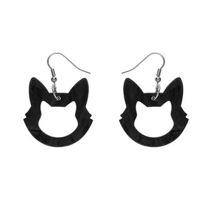 Cat Head Ripple Resin Drop Earrings - Black  -  Erstwilder Essentials  -  Quirky Resin and Enamel Accessories
