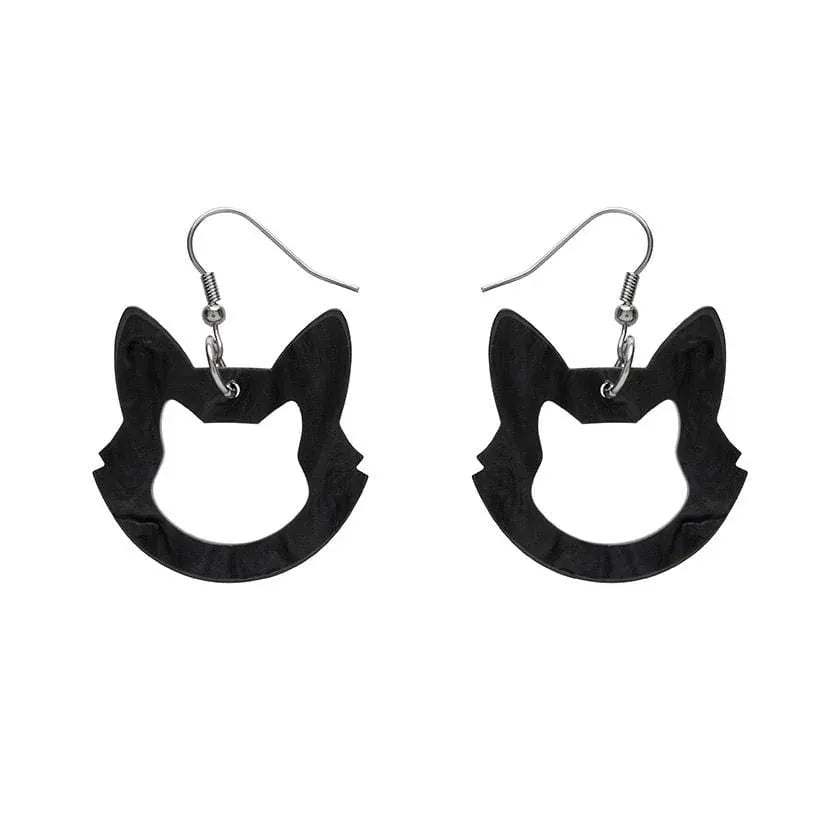 Cat Head Ripple Resin Drop Earrings - Black  -  Erstwilder Essentials  -  Quirky Resin and Enamel Accessories