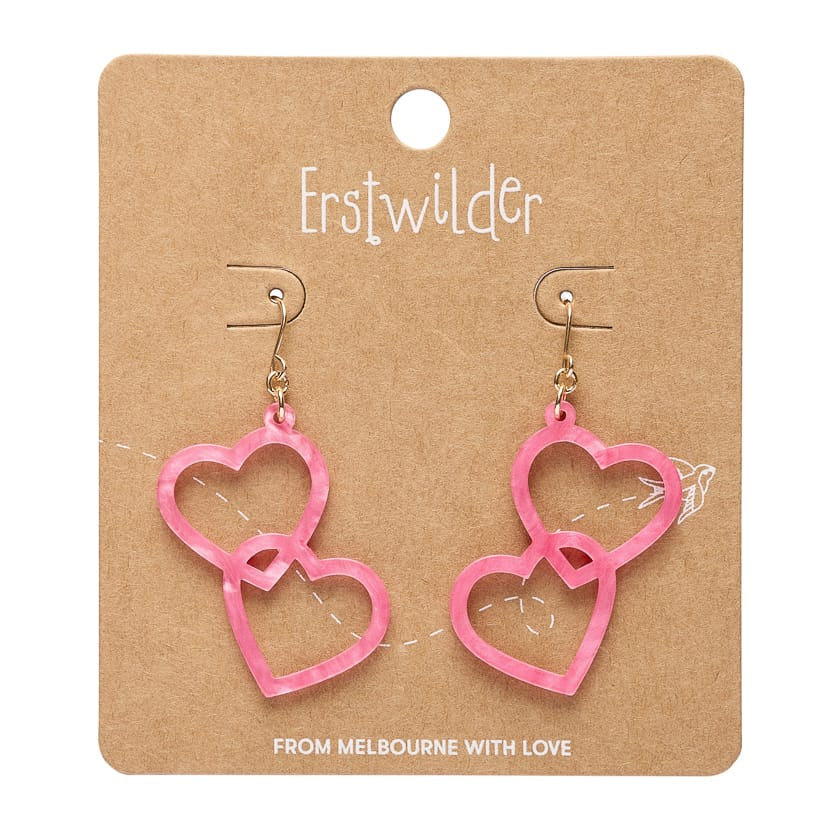 Heart Rings Drop Earrings – Pink  -  Erstwilder Essentials  -  Quirky Resin and Enamel Accessories
