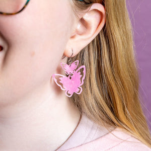 Double Butterfly Drop Earrings - Pink  -  Erstwilder Essentials  -  Quirky Resin and Enamel Accessories