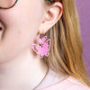 Double Butterfly Drop Earrings - Pink