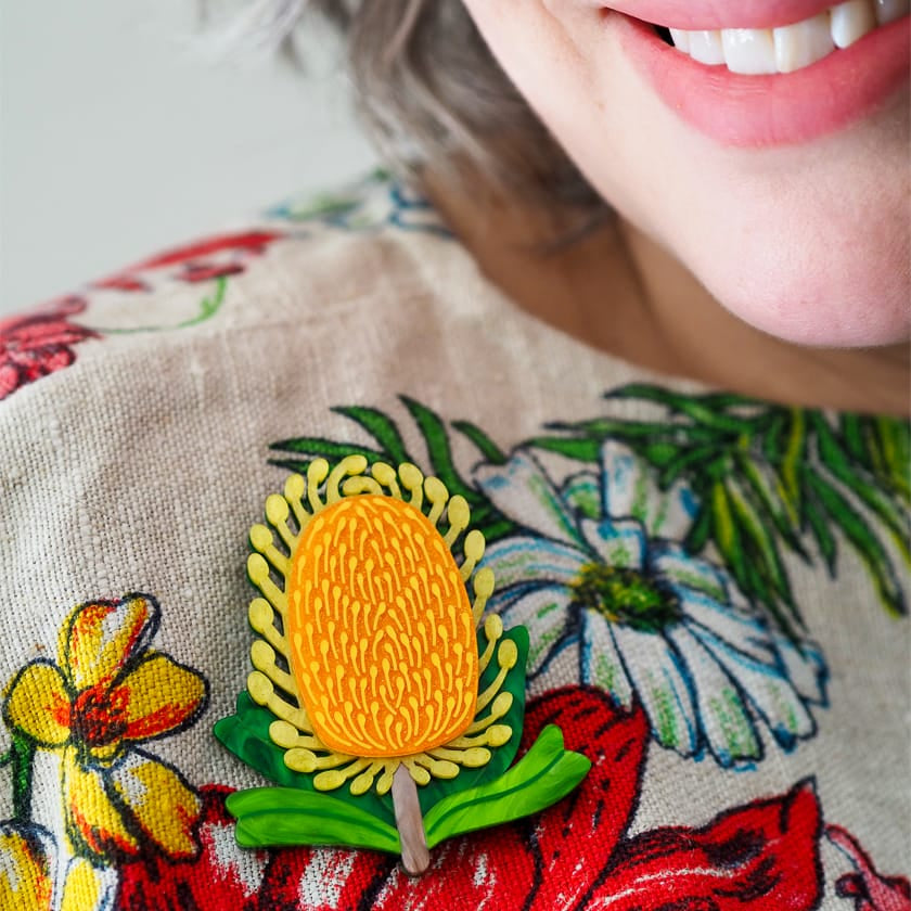 Mountain Banksia Brooch  -  Erstwilder  -  Quirky Resin and Enamel Accessories
