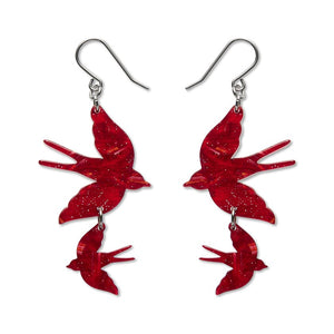 Double Swallow Drop Earrings - Red  -  Erstwilder Essentials  -  Quirky Resin and Enamel Accessories