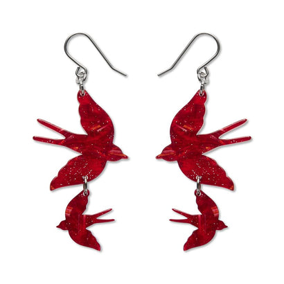 Double Swallow Drop Earrings - Red  -  Erstwilder Essentials  -  Quirky Resin and Enamel Accessories