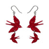 Double Swallow Drop Earrings - Red