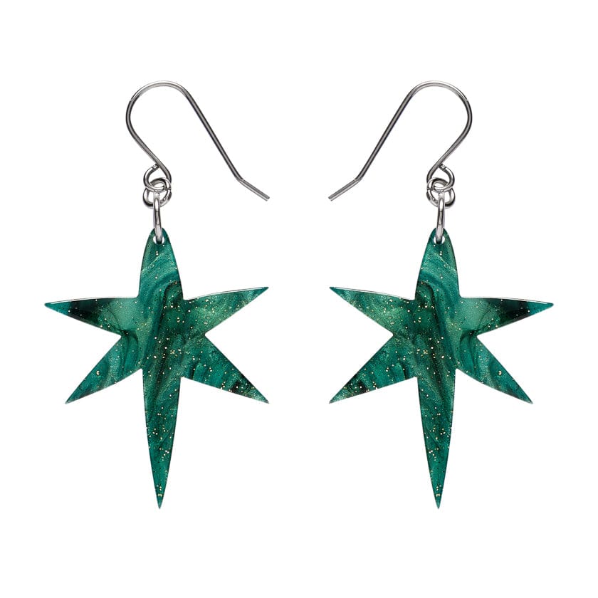 North Star Drop Earrings - Green  -  Erstwilder Essentials  -  Quirky Resin and Enamel Accessories