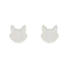 Cat Head Glitter Resin Stud Earrings - White
