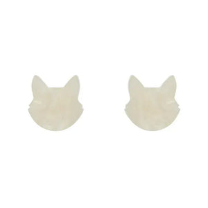 Cat Head Ripple Resin Stud Earrings - White  -  Erstwilder Essentials  -  Quirky Resin and Enamel Accessories