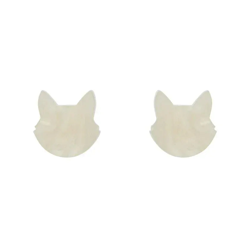 Cat Head Ripple Resin Stud Earrings - White  -  Erstwilder Essentials  -  Quirky Resin and Enamel Accessories